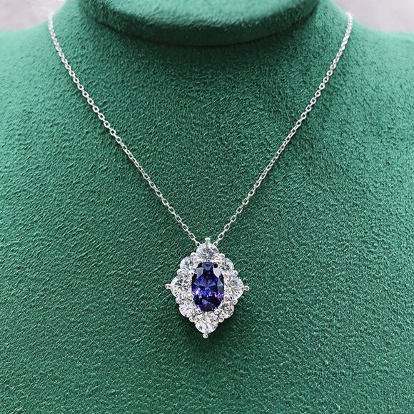 🔥 Shinny Blue Stone Jewelry Sliver Coating CZ Necklace for Women, HA4553 - Picture 4 of 6